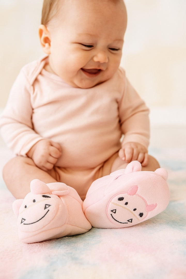 Adorable Pink Cow Baby Booties – Soft Plush Newborn Shoes for Girls