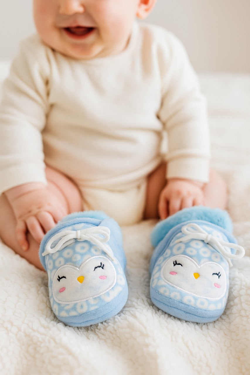 Adorable Blue Owl Baby Booties – Soft Plush Newborn Shoes