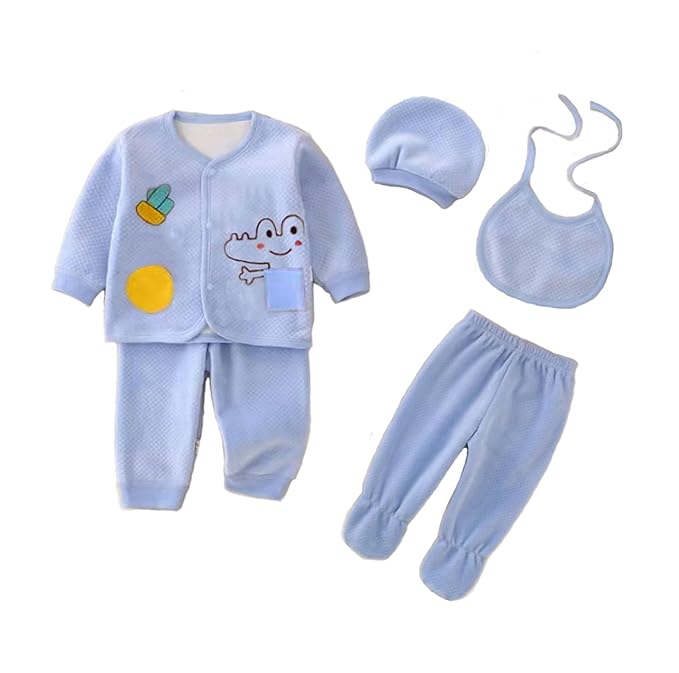 Newborn Baby 5-Piece Winter Outfit Set – Soft Quilted Pajamas, Bib, Hat & Pants with Bear Design