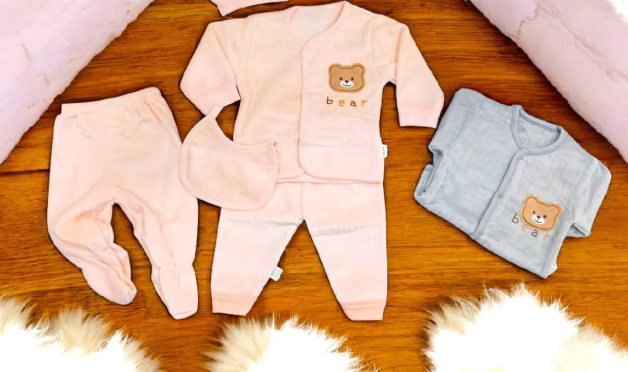 Newborn Baby Winter Outfit Set – 3-Piece Soft Cotton Clothes with Bear Design