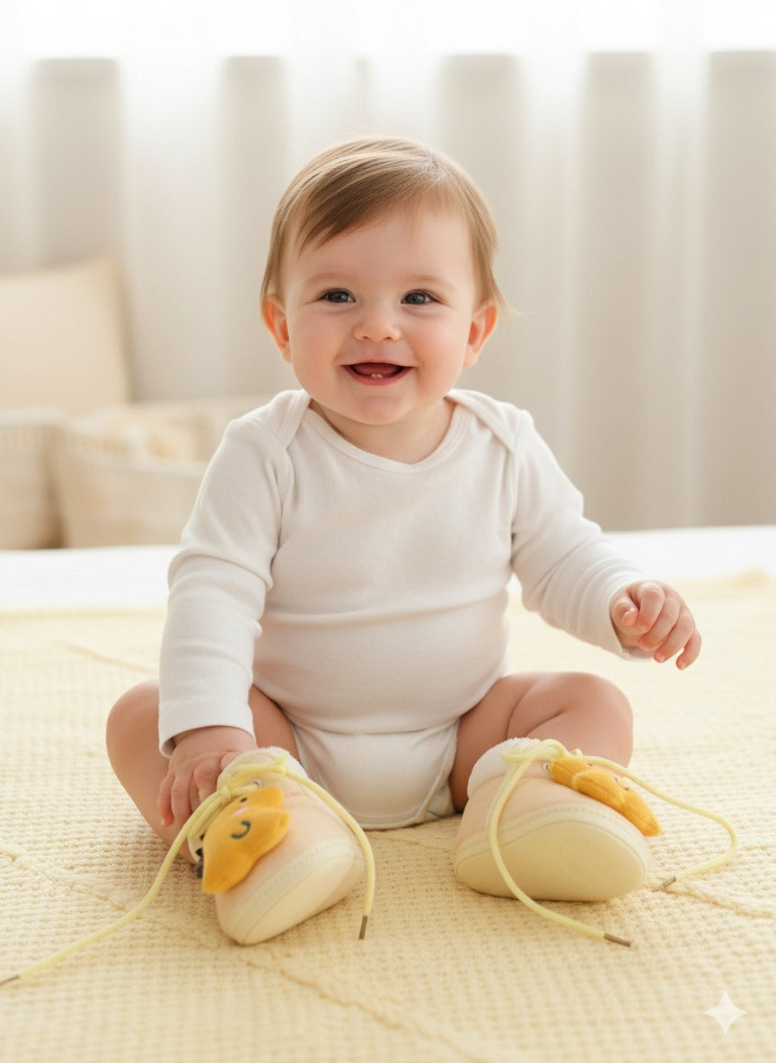 Sunny Yellow Baby Booties – Soft Fleece Winter Shoes for Newborns & Toddlers