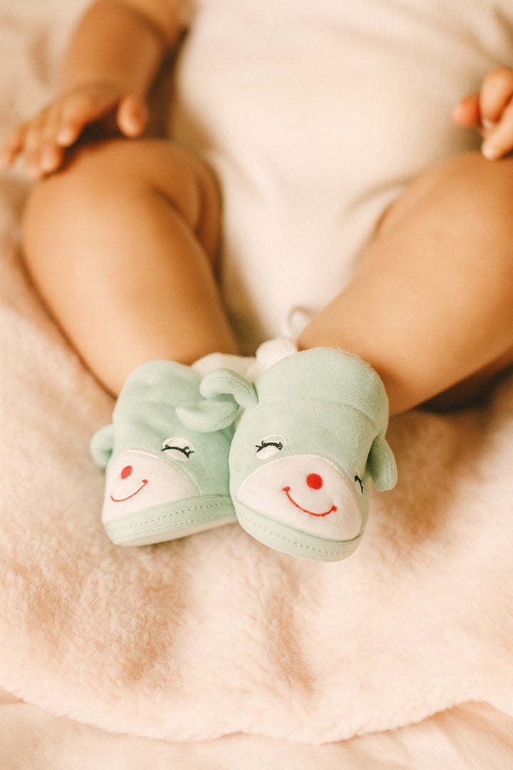 Mint Green Baby Booties – Soft Plush Shoes for New born Comfort