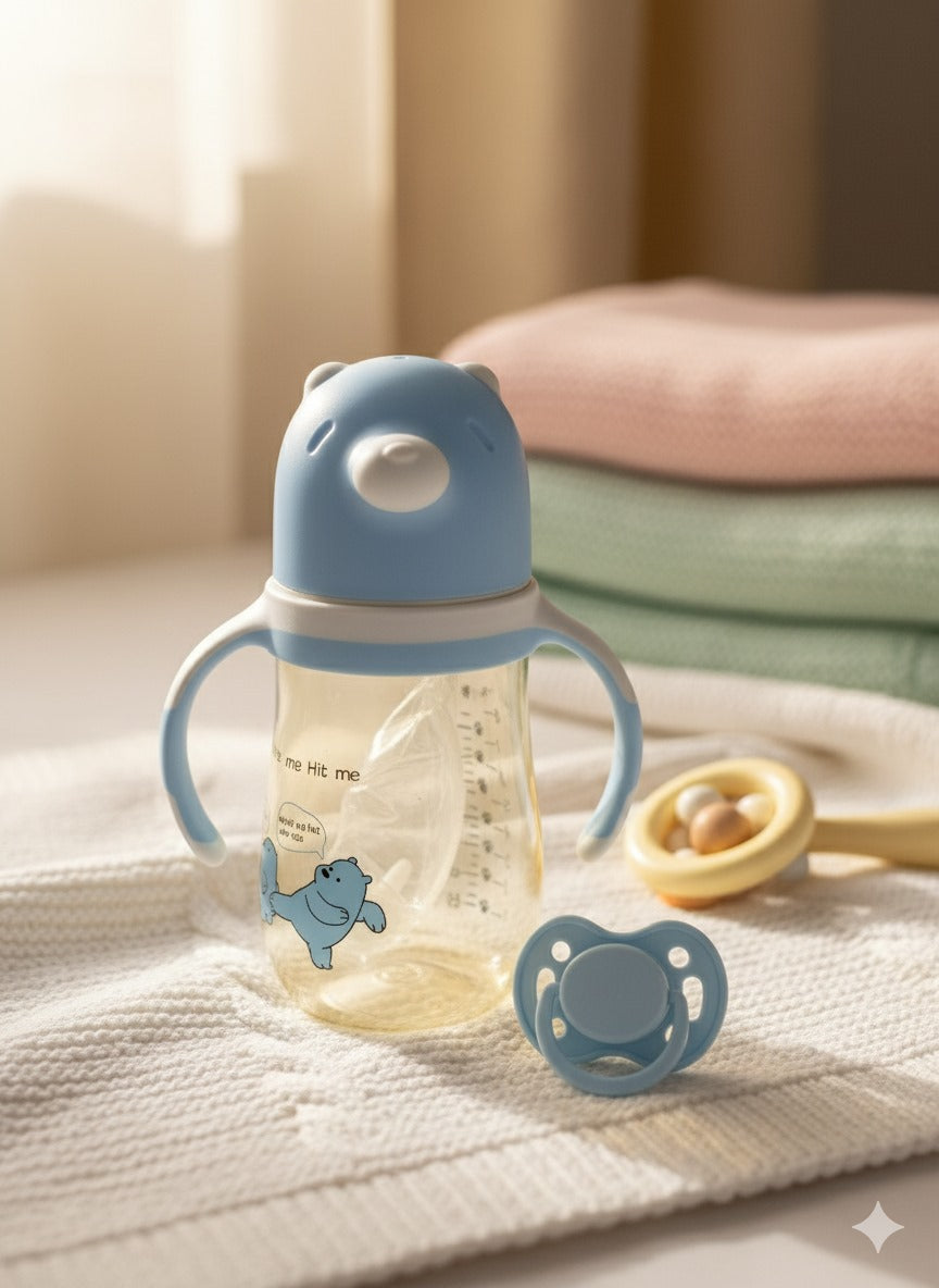 Cute Bear Baby Feeding Bottle – Leak-Proof & Easy-Grip Design BPA free