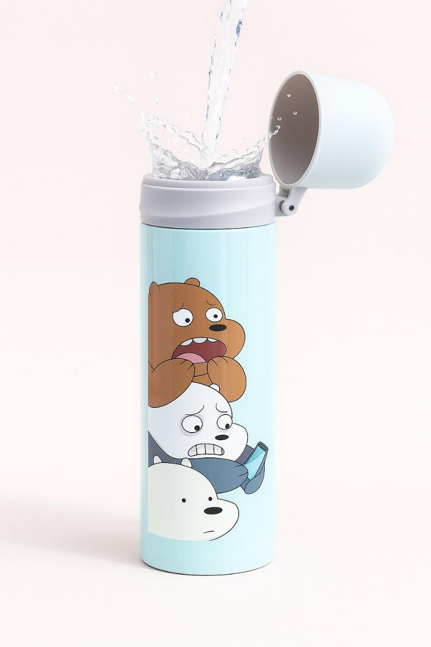 Cartoon Bear Kids Water Bottle – Leakproof Stainless Steel Thermos