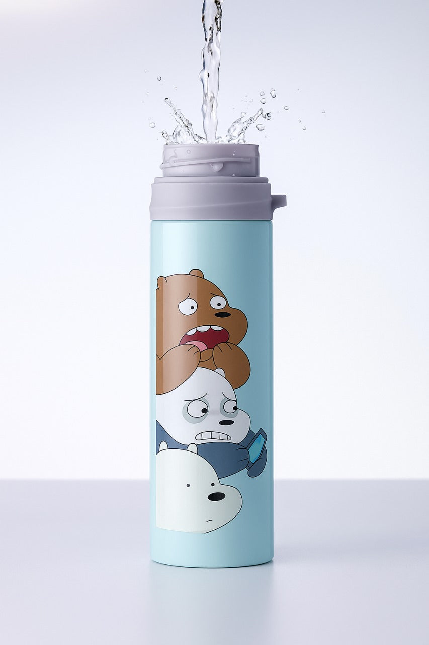 Cartoon Bear Kids Water Bottle – Leakproof Stainless Steel Thermos