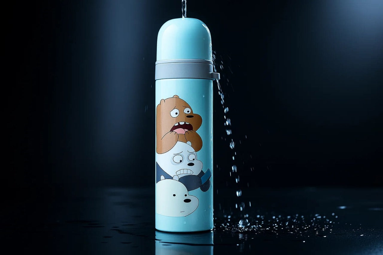 Cartoon Bear Kids Water Bottle – Leakproof Stainless Steel Thermos