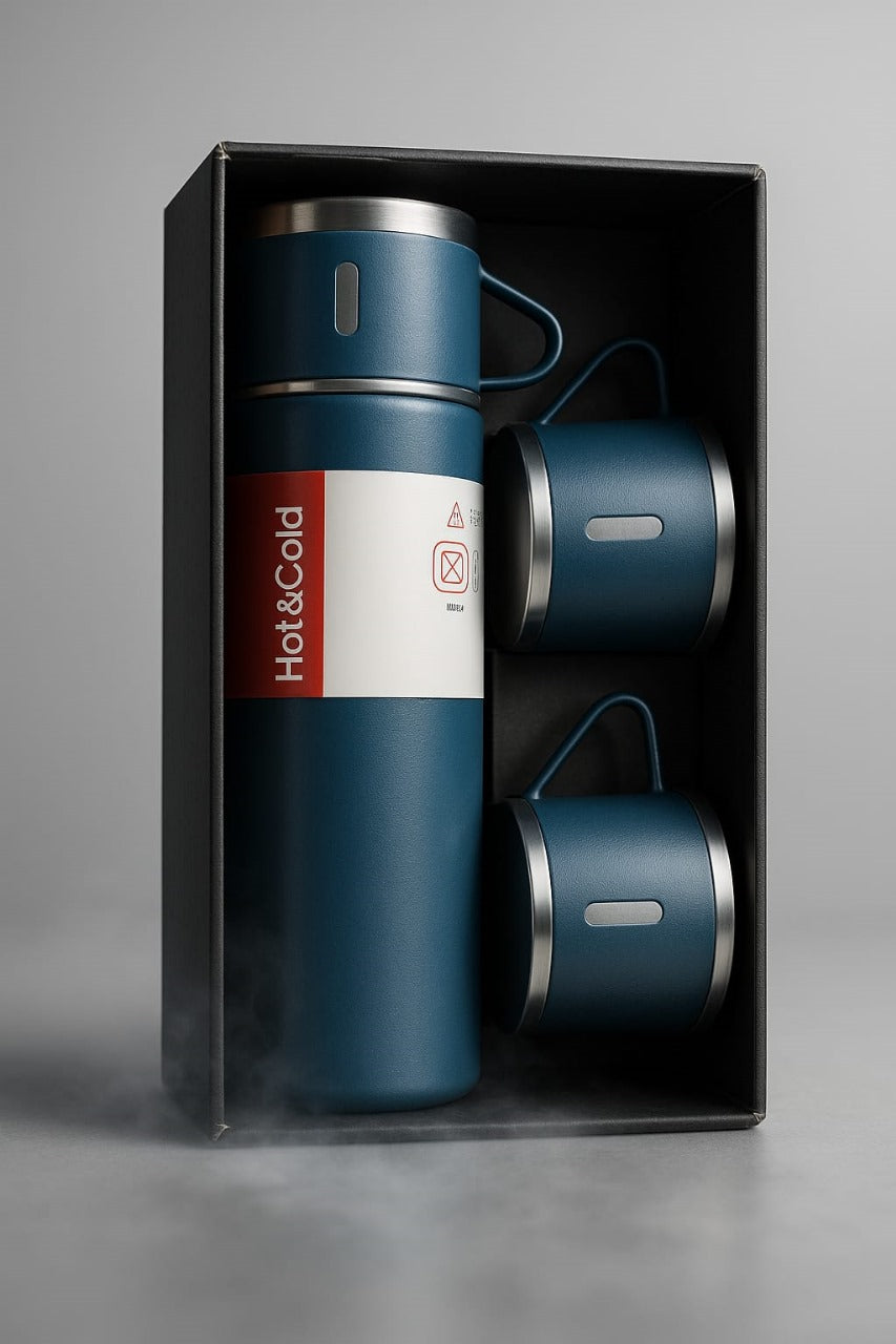 🌟 Premium Stainless Steel Vacuum Flask Set – 1 Bottle + 2 Cups