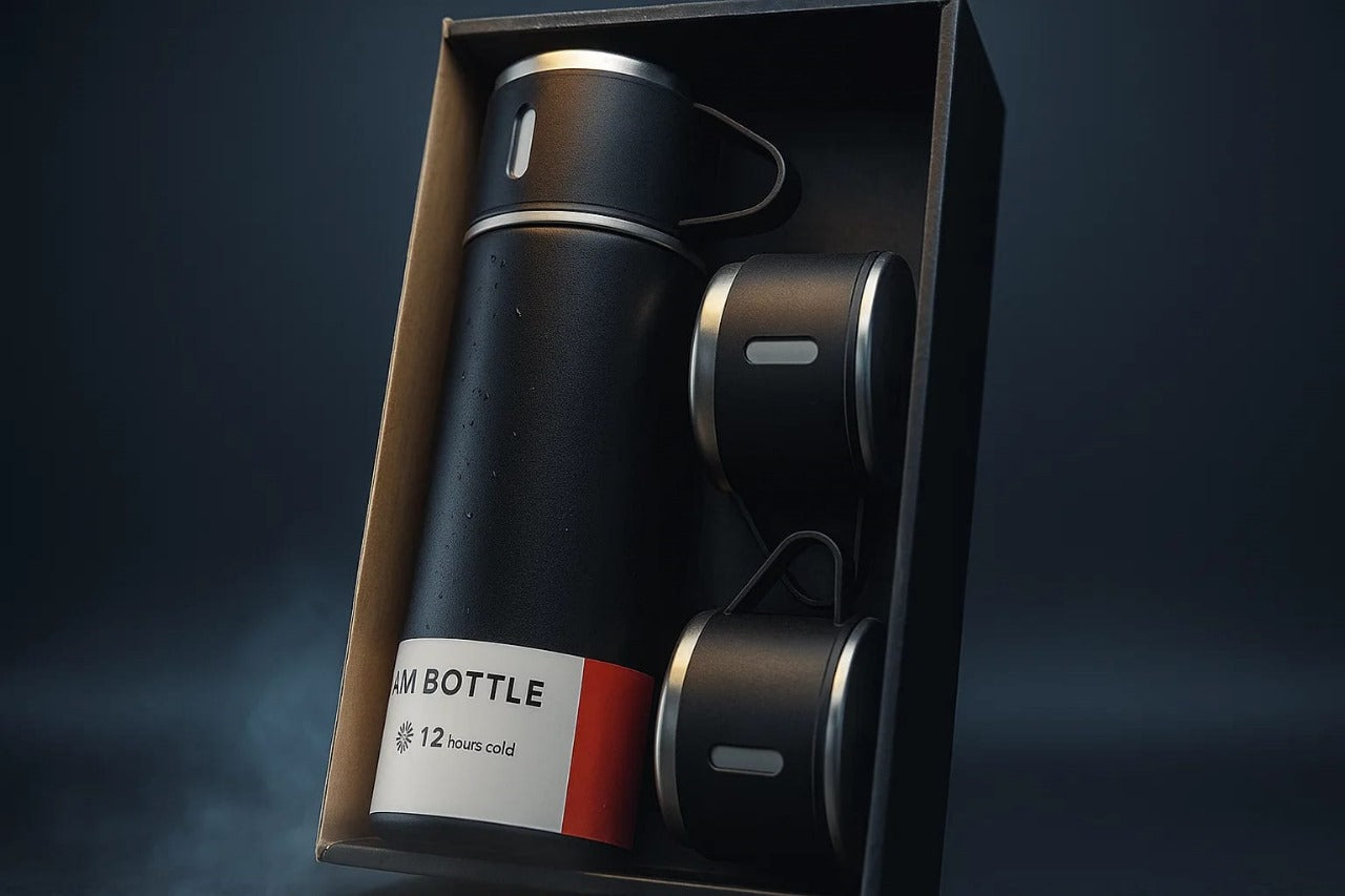🌟 Premium Stainless Steel Vacuum Flask Set – 1 Bottle + 2 Cups