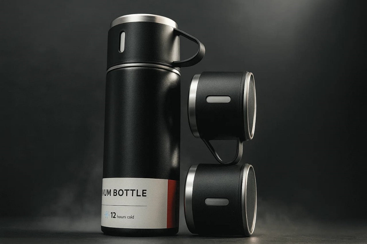 🌟 Premium Stainless Steel Vacuum Flask Set – 1 Bottle + 2 Cups