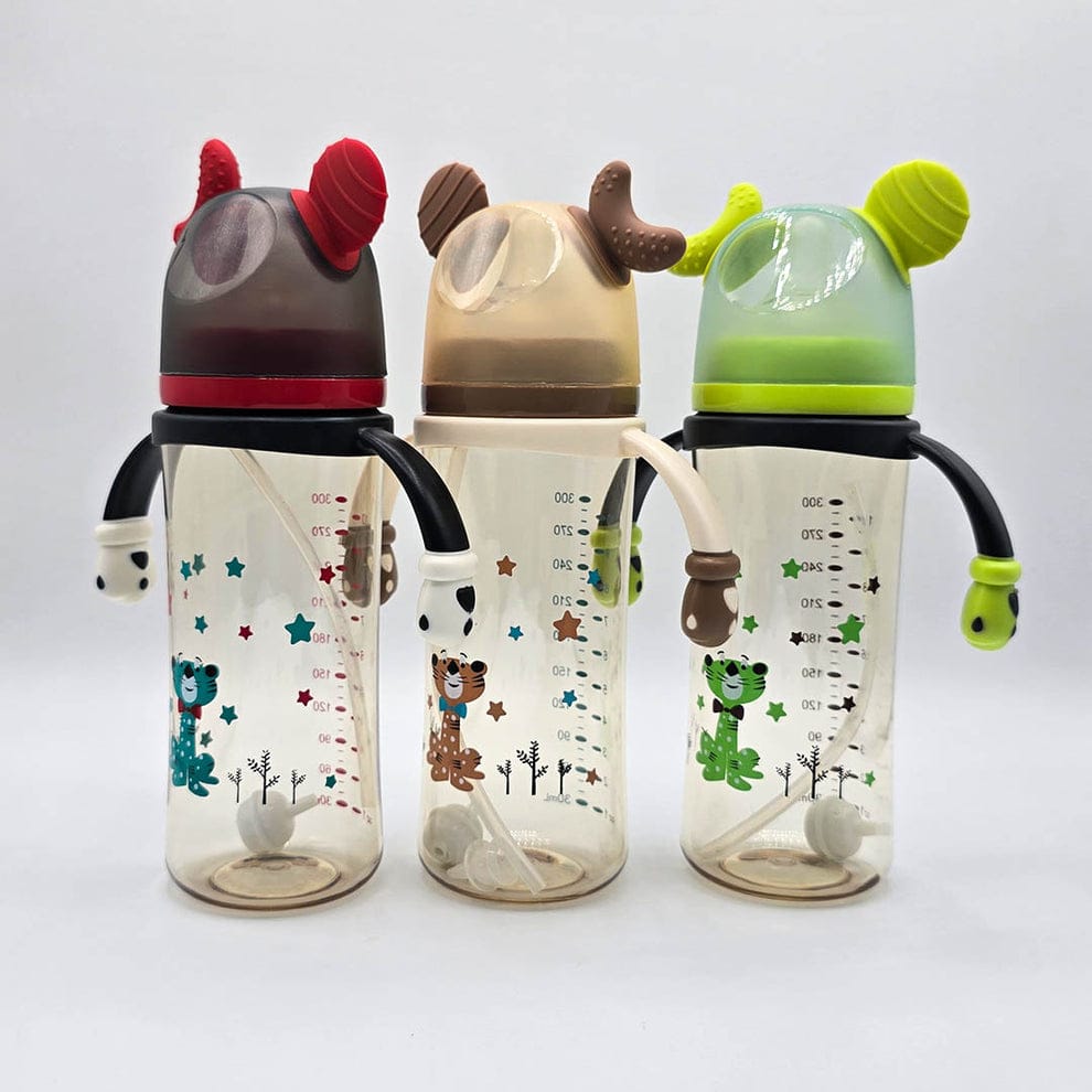 Baby Drinking Straw Bottle with Animal Design & Cute Ears – BPA-Free 300ml