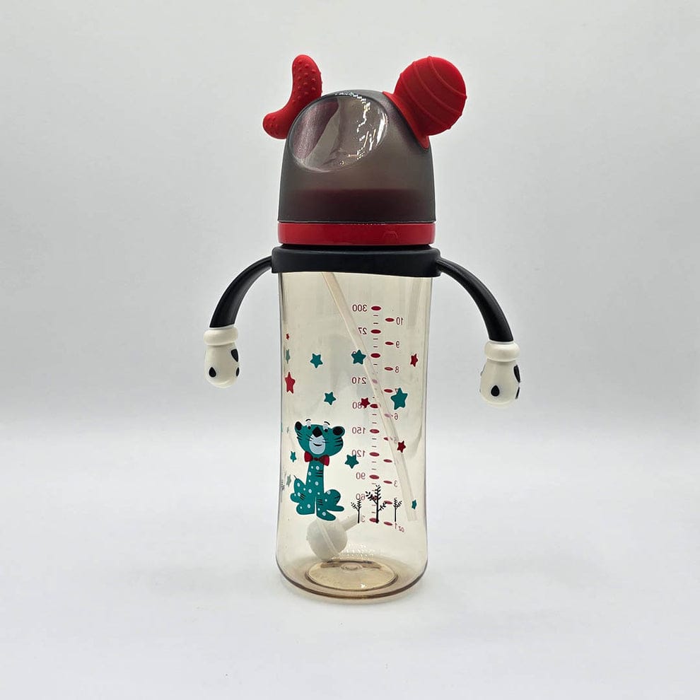Baby Drinking Straw Bottle with Animal Design & Cute Ears – BPA-Free 300ml