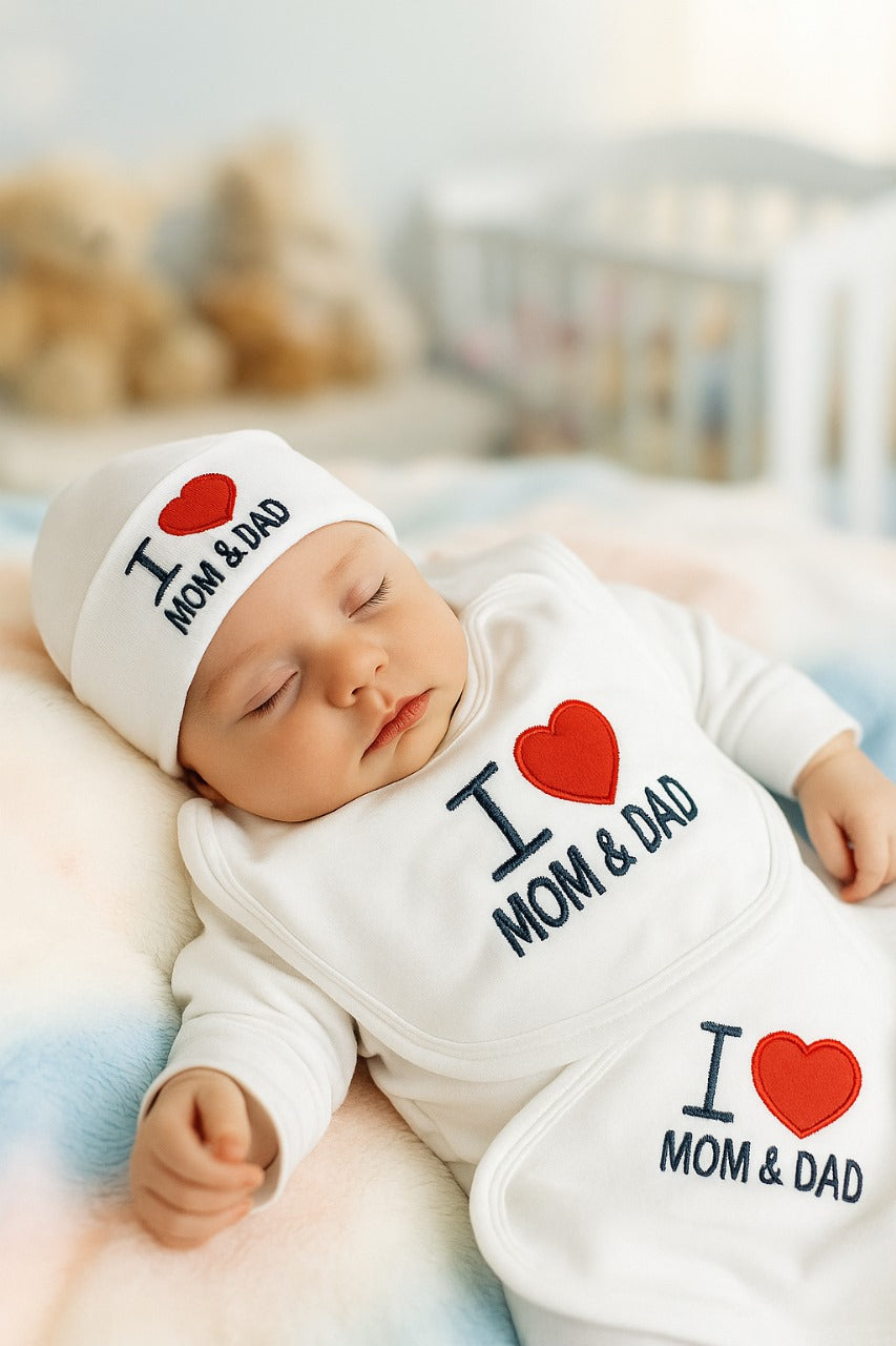 ❤️ Mom & Dad Baby Gift Set – 5pcs Newborn Outfit